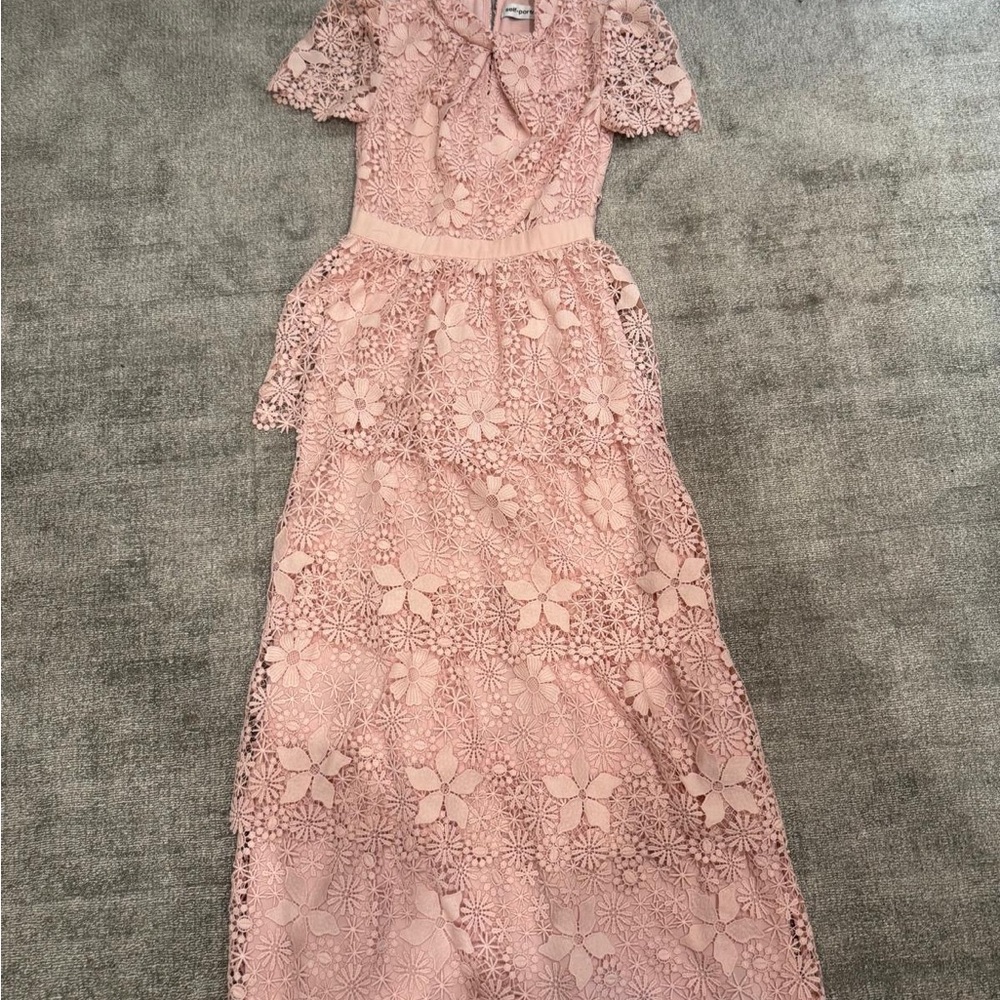 Self-Portrait Pink Tiered Flutter Sleeve Maxi Dress